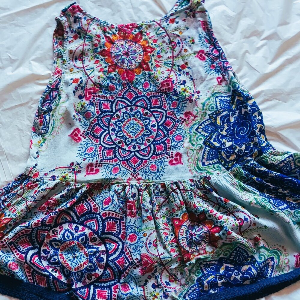 SEMI-MESH COTTON BLEND HOODED COVER-UP& COLORFUL COORDINATING MACRAME SUN TOP, S - Picture 5 of 6